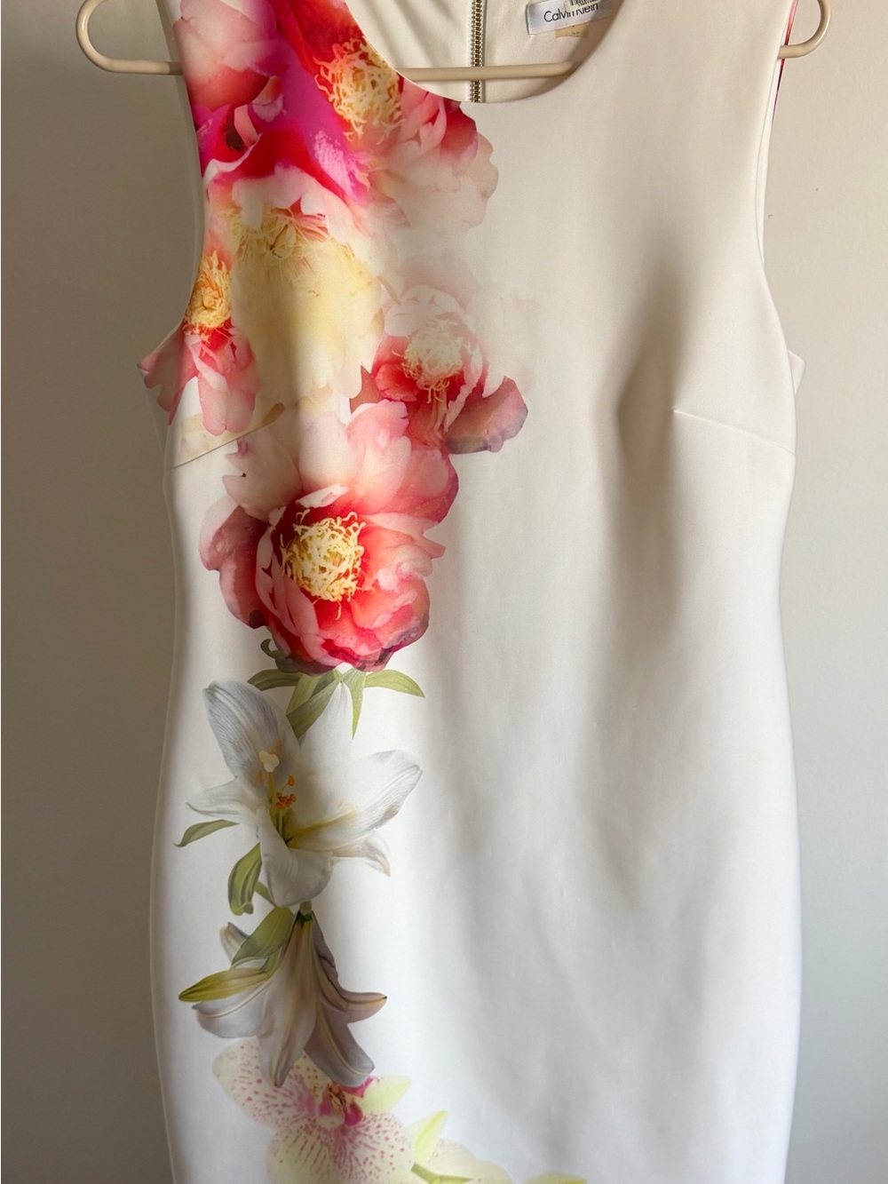 Calvin Klein Floral Mini Dress in White & Pink